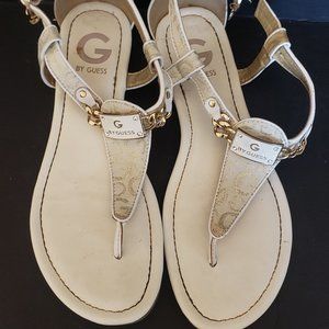 G by Guess Jettson Gladiator Sandals Size 7.5 White Gold Buckle